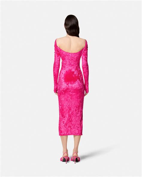 versace embellished velvet & leather slippers|Cutout Velvet Long Dress Pink .